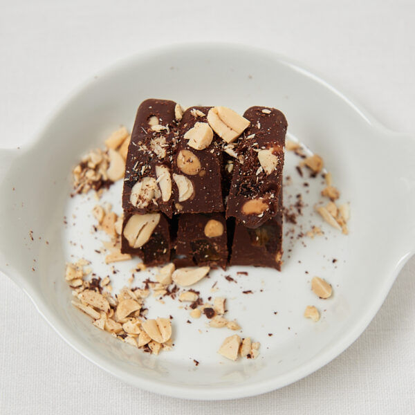 Homemade Snickers on a white plate