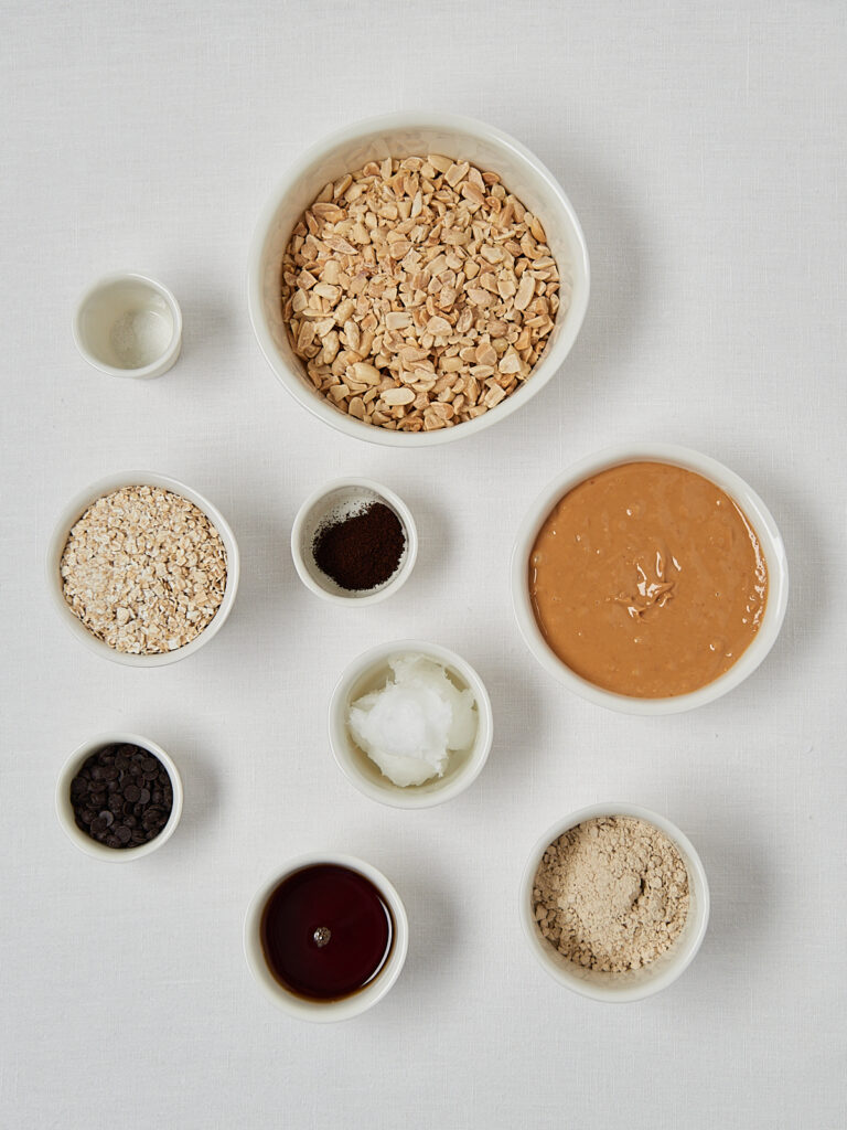 Flatlay of ingredients for high protein granola bars