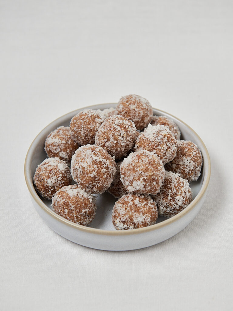 Plate filled with no bake protein balls