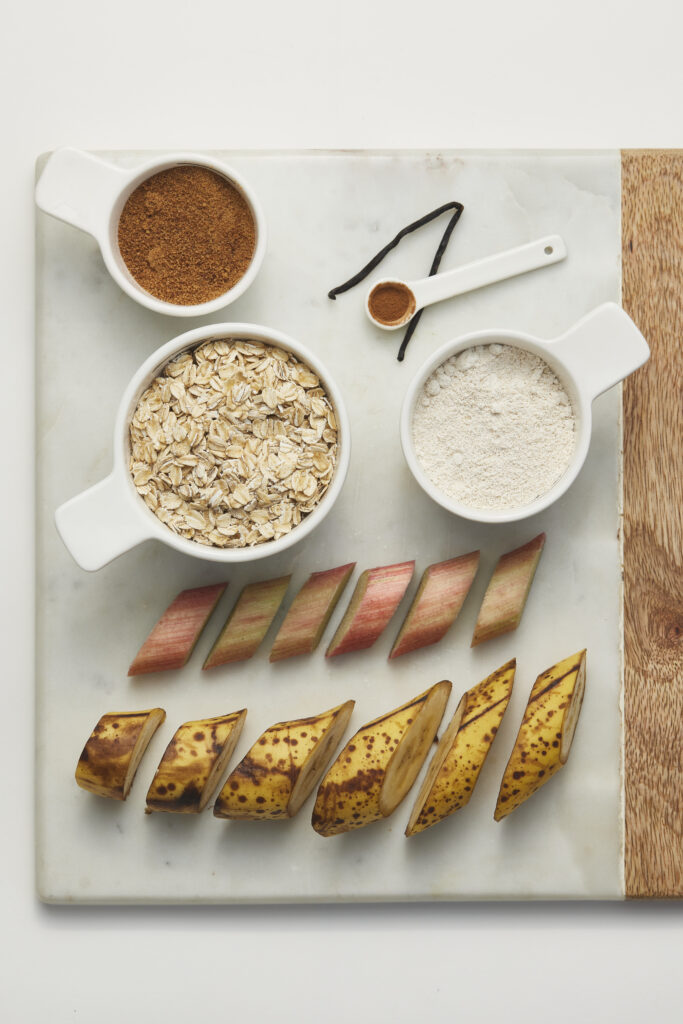 ingredients rhubarb banana muffins