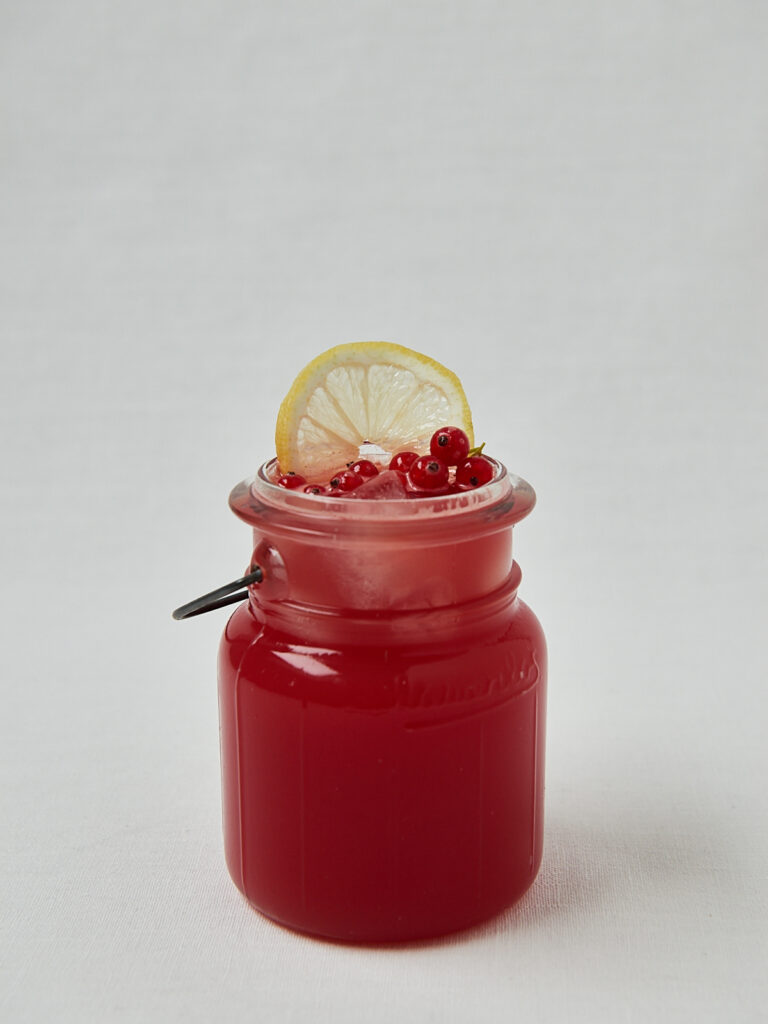 Roter Frucht Drink in Glasschüssel mit Granatapfelkernen – Overhead Shot